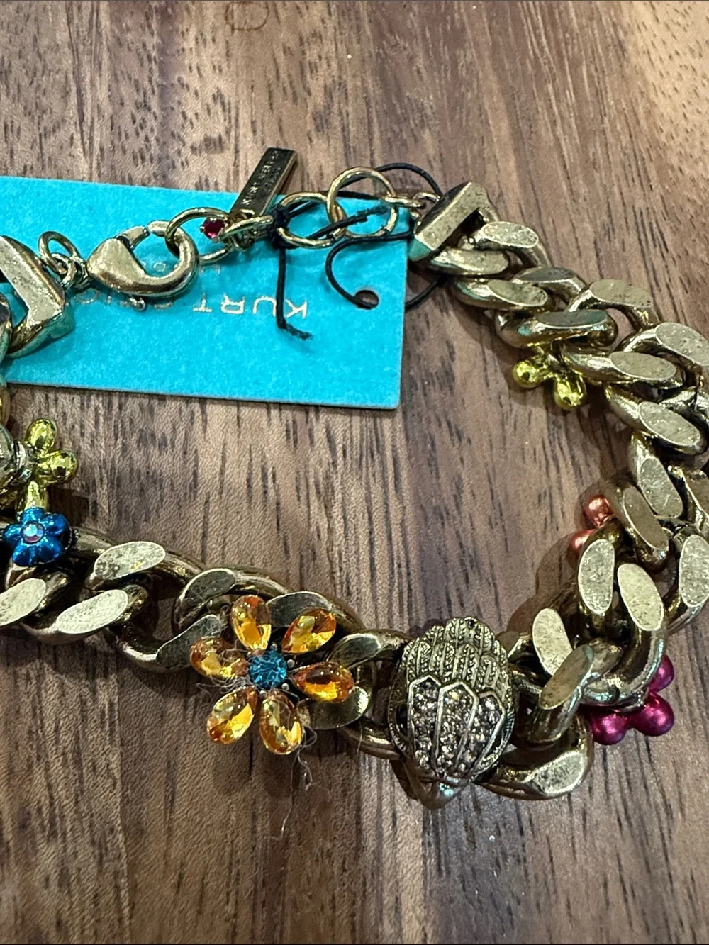Kurt Geiger Gold-Tone Chain Bracelet with Multicolor Flower Charms